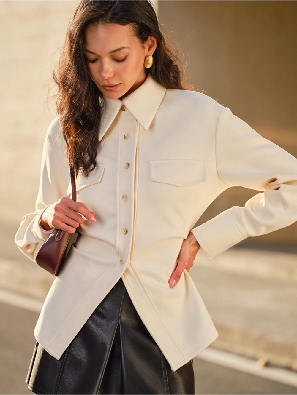 Commense Cream Button-Up Jacket with Flap Pockets